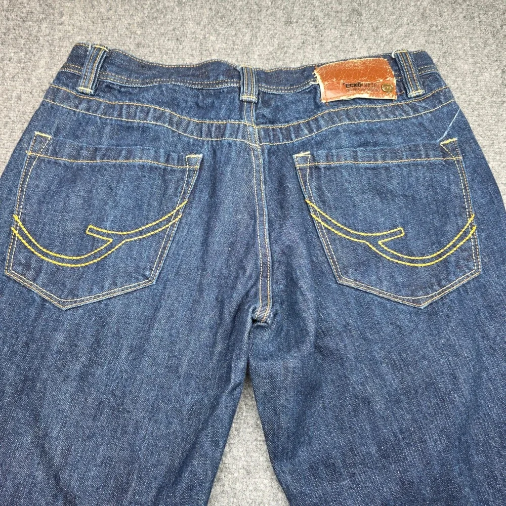 Ecko Unltd Jeans Mens 36x32 Slim Straight Fit Dark Blue Rhino Embroidered Y2K